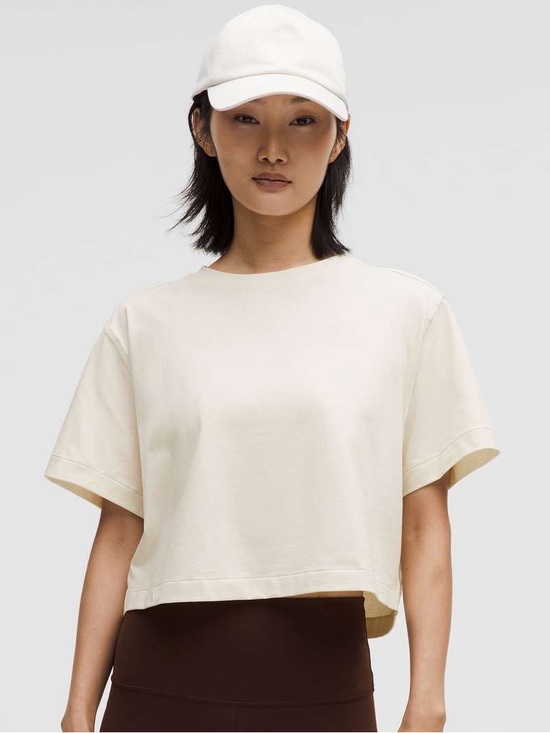 lululemon athletica Tops - Lululemon All Yours Organic Cotton Cropped T-Shirt tee Light Ivory crewneck top